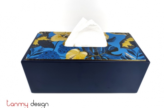 Blue tissue box with hibiscus flower pattern  24*12*9 cm